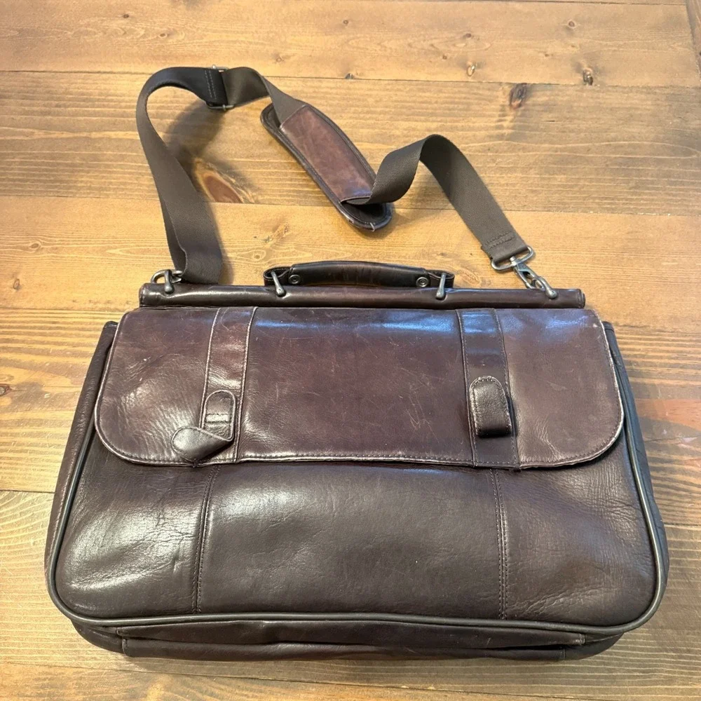 Solo Leather Satchel Laptop Commuter Briefcase Business Brown Messenger‎ Bag